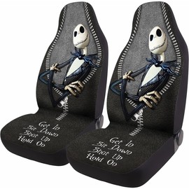 GENANY Horror Nightmare Skellington 2 Front Car Seat Covers for Car Truck SUV, Christmas Car Gifts, Durable Bucket Seat Cover, Protective Interior Decor