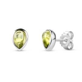 Orovi Jewellery Women's Teardrop Peridot Stud Earrings with Gemstones / Birthstones Green Natural Peridots in Teardrop Shape Timeless Classic Earrings Made of 925 Sterling Silver, Silver, Peridot