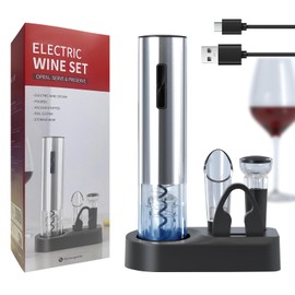 6-in-1 Electric Wine Bottle Opener Set Rechargeable Electric Wine Opener can Open 80 Bottles Once Charging and 3+ Months Lasting（Stainless Steel ）