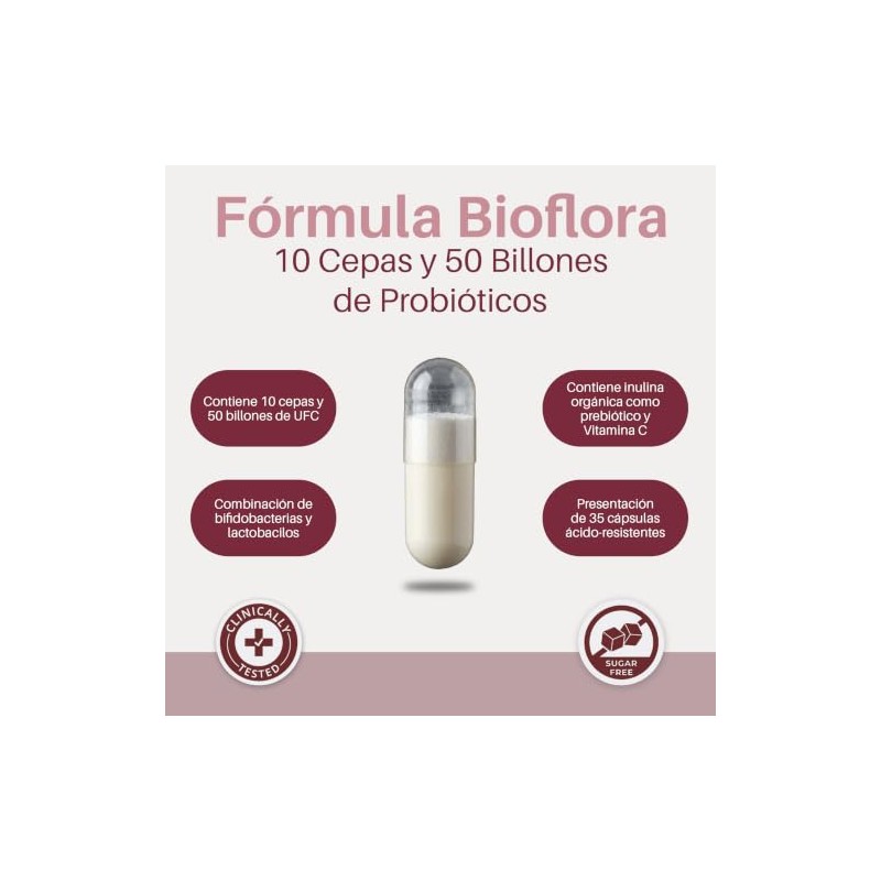 Probióticos y Prebióticos Simbióticos 50 Billones UFC, 10 Cepas BIOFLORA