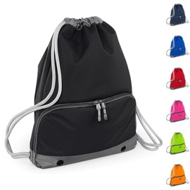 Joggaboms Gym Bag - Swim Bag - Drawstring Backpack - Waterproof - Strong stitching and thick cords - Handy zipped wet pocket and shoe compartment - Suitable for Adults and Kids (Black)
