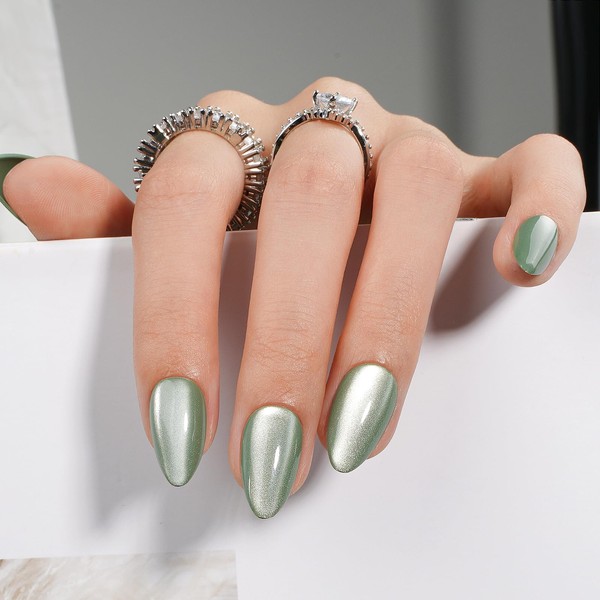 Canvalite Press On Nails Short Almond, 30Pcs Cat Eye Press