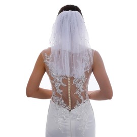 Aularso Pearl velo de novia largo catedral velo de novia elegante con peine para mujeres y niñas, Blanco-2t-longitud del hombro: 12/18 x 40 pulgadas, Talla única