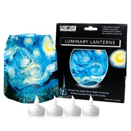 MODGY Luminary Lanterns Candle Holder Decorative Indoor Outdoor, for Wedding Centerpiece Decoration Outside Patio, with Flameless Floating LED Candles Vincent Van Gogh Starry Night, Pack of 4