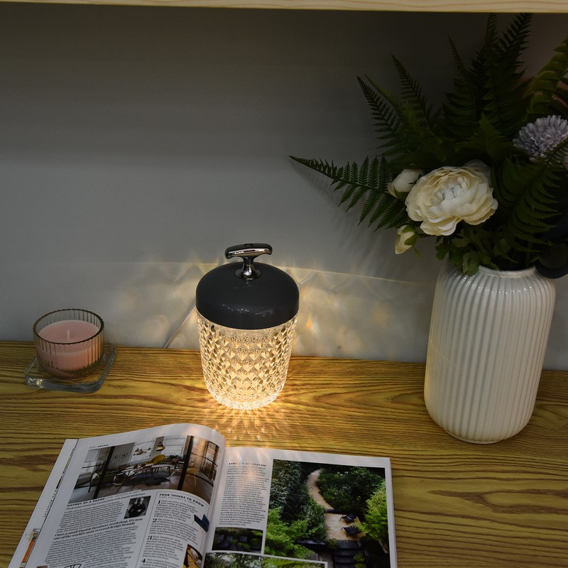 LED Crystal Table Lamp 3 Color Dimming USB Rechargeable Night