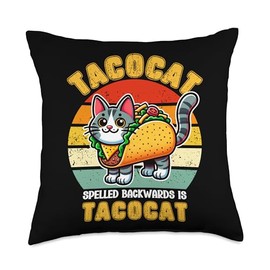 Retro Tacocat Spelled Backwards Is Taco Cat Men Women Kids Throw Pillow