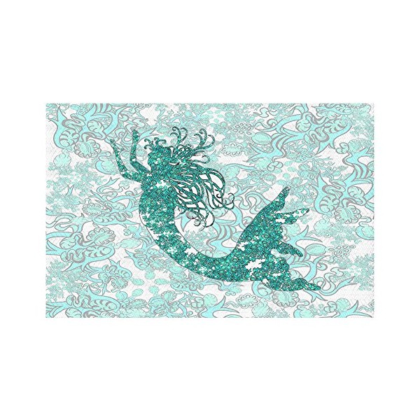 DiaNoche Woven Area Rugs, Kitchen Mats, Bath Mats by Susie Kunzelman Mermaid Ribbons Aquamarine Large 4x6 Ft