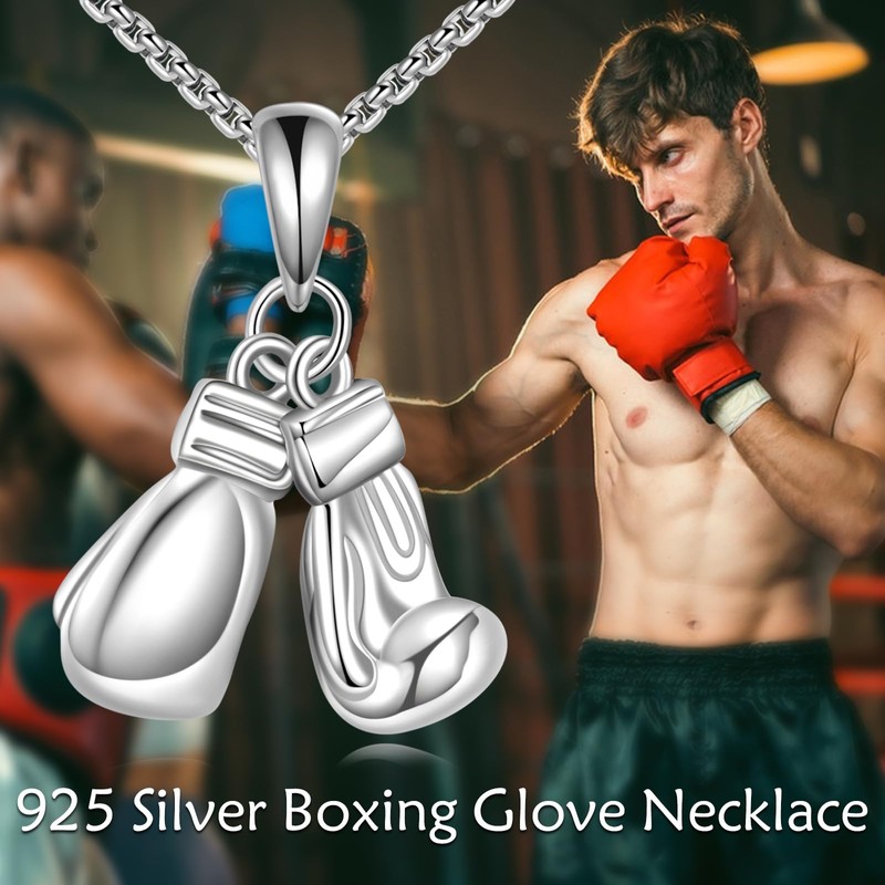 KZX Men's Boxing Glove Necklace 925 Sterling Silver Boxing Glove