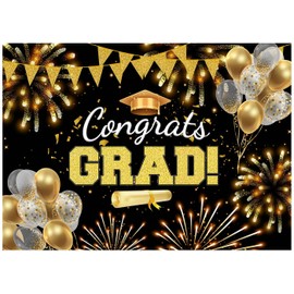 Ladvis Black Gold Graduation Backdrop, Class of 2024 Backdrop Congrats Grad Background Class Off Congrats Prom Party Decorations, 82.7"X59" Fabric Indoor Outdoor Banner Photography Photo Booth Props