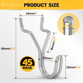 ELEAD 45-Piece Pegboard Hooks J-Hook, Silver J Hooks for Pegboard, Fits 1/8” & 3/16” Pegboards, Heavy Duty Peg Board Hooks for Hanging Keys, Retail Items & Small Tools