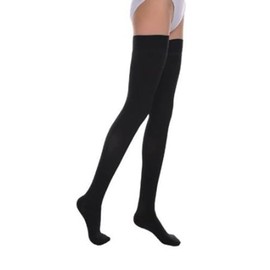 Thigh High Compression Stockings 20-30 mmHg, Stay-Up Lace Top, Silicone Band, Profssional Grade Graduated Compression (Small, Black)