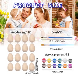 Egg Painting Set - 12 Wooden Eggs to Paint with High-Quality Colours for an Unforgettable Family Easter Crafts