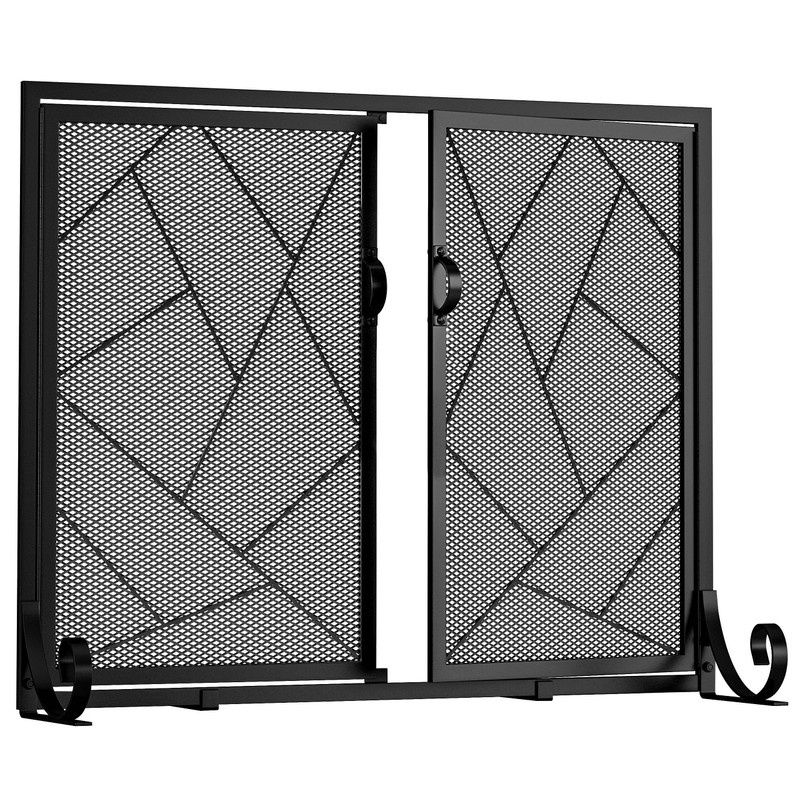 Fire Beauty Fireplace Screen with Hinged Doors Cast Iron Border