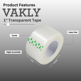Vakly Clear Transparent Medical Emergency Tape - 1 inch x 10 Yards [6 Pack] First Aid Bandage Adhesive For Wound Dressing Care1''x10 Yds Breathable, Hypoallergenic and Latex Free For Sensitive Skin(6)