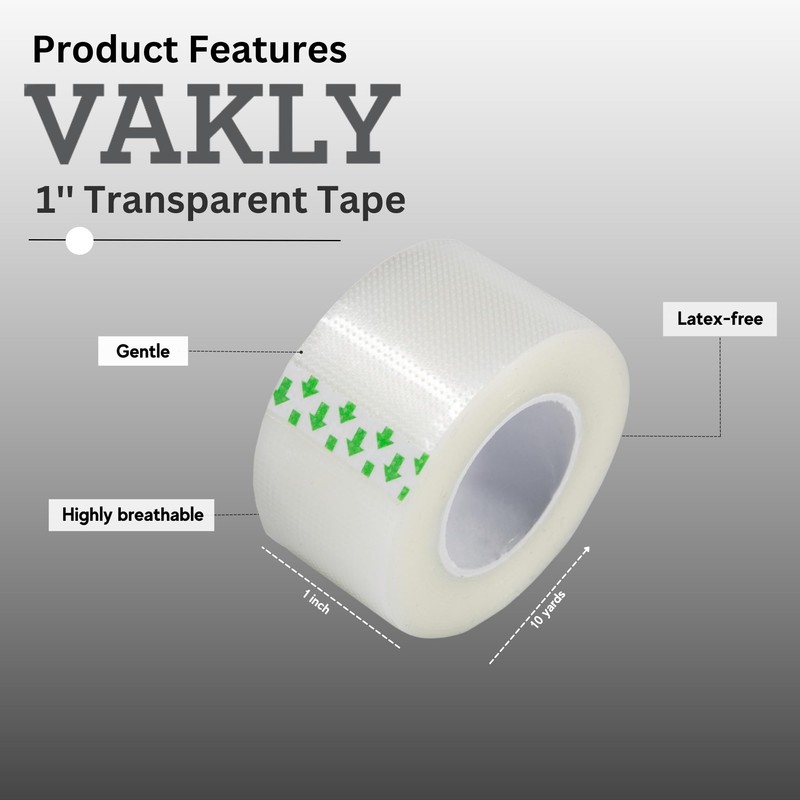 Vakly Clear Transparent Medical Emergency Tape - 1 inch x