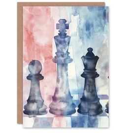 Artery8 Greeting Card Chess Piece Chessboard Abstract Light Watercolour Blank For All Him Or Her Art Birthday Card