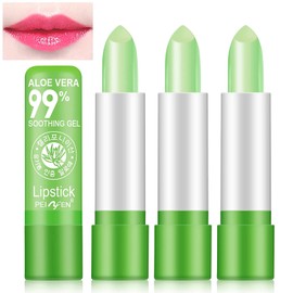 3PCS Aloe Vera Lipstick,Long Lasting Nutritious Color Changing Lip Balm,Natural Moisturizer Magic Temperature Color Change Lip Gloss,Green