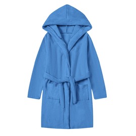 Umeyda Kids Terry Cloth Bathrobe Boys Girls Soft Hooded Towel Cotton Robe, Dark Blue, 7-8 Years = Tag 150