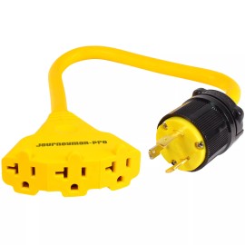 Journeyman Pro 30 Amp to 110 Adapter L5-30P to 3-Way Outlet Splitter 25 Volt, 30A to 15A-20