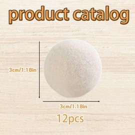 Tumble Dryer Balls, 12 Pack Wool Dryer Balls with Storage Bag, Reduce Drying Time and Static Cling, Perfect for Home Laundry, Travel, Dorm Use, 3 cm/1.1 in Diameter