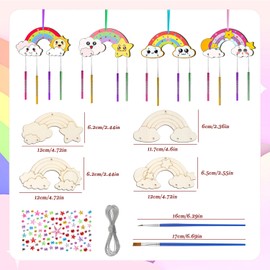 FYSL Pack of 12 Wind Chime Craft Set Children's Rainbow, Wind Chime Craft Wooden Craft Sets, DIY Wind Chime Painting Crafts, Craft for Painting for Girls Boys Children's Birthday Parties