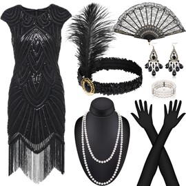 Alintor Women's 20s Costume, Gatsby Dress with Accessories, Flapper Charleston Dress, 20s, Carnival Costume, Fancy Dress Costumes, Peaky Blinders