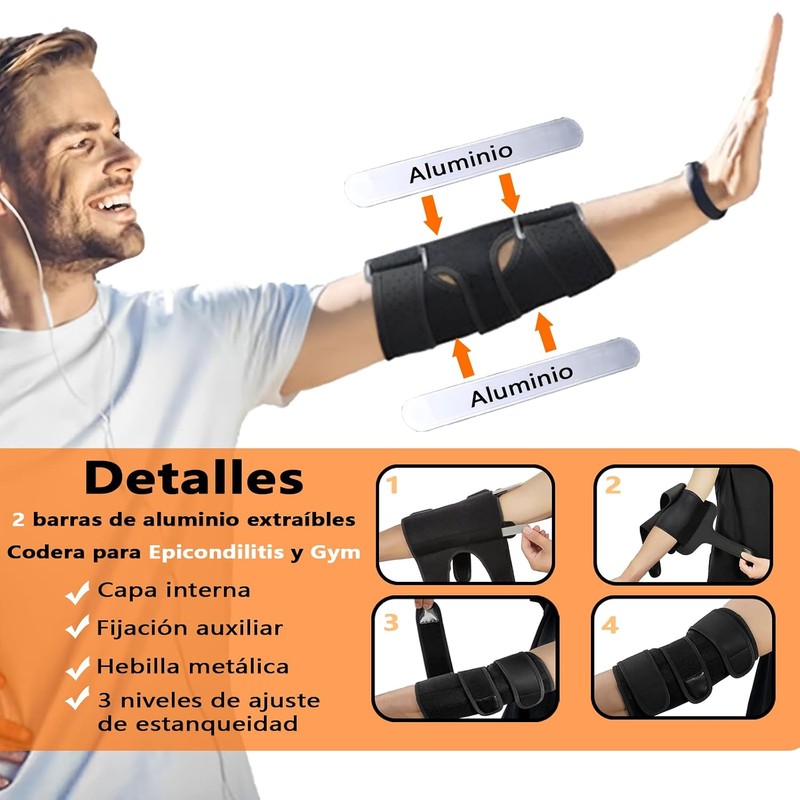Codera para Epicondilitis, Codera Ajustable con 2 Barras de Aluminio,Disponible