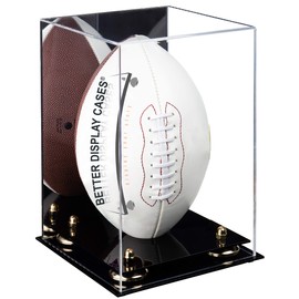 Better Display Cases Acrylic Football Display Case Vertical with Mirror and Gold Risers (A060-GR)
