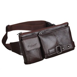 Leather Waist Bag Fanny Pack for Men or Women Hip Bum Belt Waist Purse Travel Hiking Cell Phone Clutch Bag Handbag Coffee
