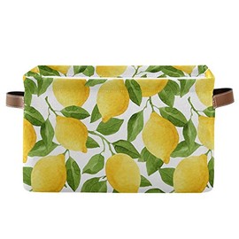 SEULIFE Watercolor Lemon Tree Leaves Foldable Storage Basket, Large Collapsible Organizer Storage Bin Cube Toys Storage Boxes with Handles for Bathroom Kids Nursery Closet Storage, 2 Pack
