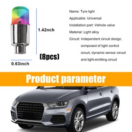 Sylvil 8 PCS LED Tire Valve Stem Cap Lights, Waterproof Motion Tyre Spoke Lights for Wheel Decoration, Cool Modify Neon Valve Wheel Light Assemble, Universal Motorcycle Accessories (Colorful)