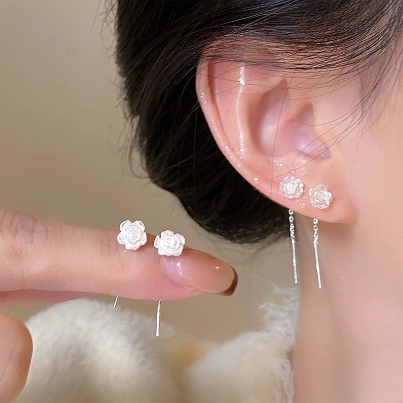 Xduargs Boho Rose Threader Chain Earrings Vintage Rose Threader Earrings