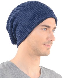 FORBUSITE Mens Slouchy Long Oversized Beanie Knit Cap for Summer Winter B08 (Navy Blue)
