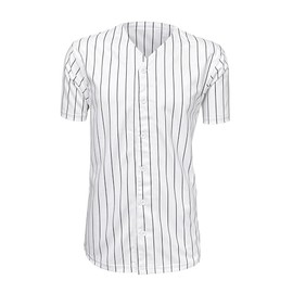 ILTEX Adult & Kids Baseball Jersey Plain Button Down T-Shirt Blank Team Sports Uniforms (Small, Pinstripe (White/Black))