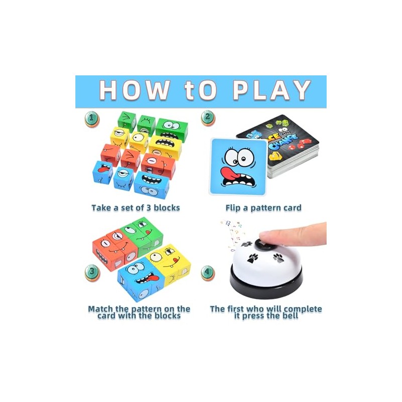 Wooden Face Changing Magic Cube Game, Expression Puzzle Building Blocks