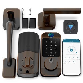 SMONET WiFi Smart Door Lock Set – Fingerprint Keyless Entry Bluetooth & Alexa Compatible, Auto Lock, Digital Keypad, Remote Control, Fob & App for Home, Rental, Bronze