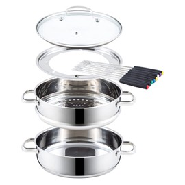 Nuwave Design-18/8 Stainless Steel Cookware,Free of PTFE PFOA PFOS,Fondue Pot Set,Works On All Cooktops and Induction Cooker,Include Pot,Steamer Basket,Glass Lid and 8 Fondue Forks,10 -Yeär Wärranty, 3.5Qt Pot, Silver