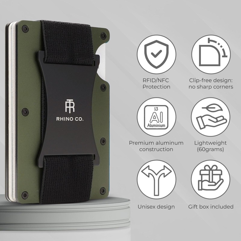 RHINO CO. Minimalist Metal Wallet RFID-Blocking Credit Card Holder with