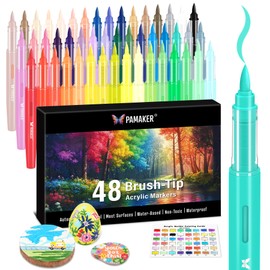 48 Colours Acrylic Pens with Brush Tip & Direct Ink Flow - Waterproof, Opaque Acrylic Markers for Stone, Wood, Glass, Canvas, Fabric & DIY Art Projects