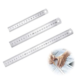 3 Stainless Steel Rulers, Rulers, Measuring Tools, Suitable for Engineering, Teaching and Office, 15 cm/20 cm/30 cm (4, 8, 12 Inches)