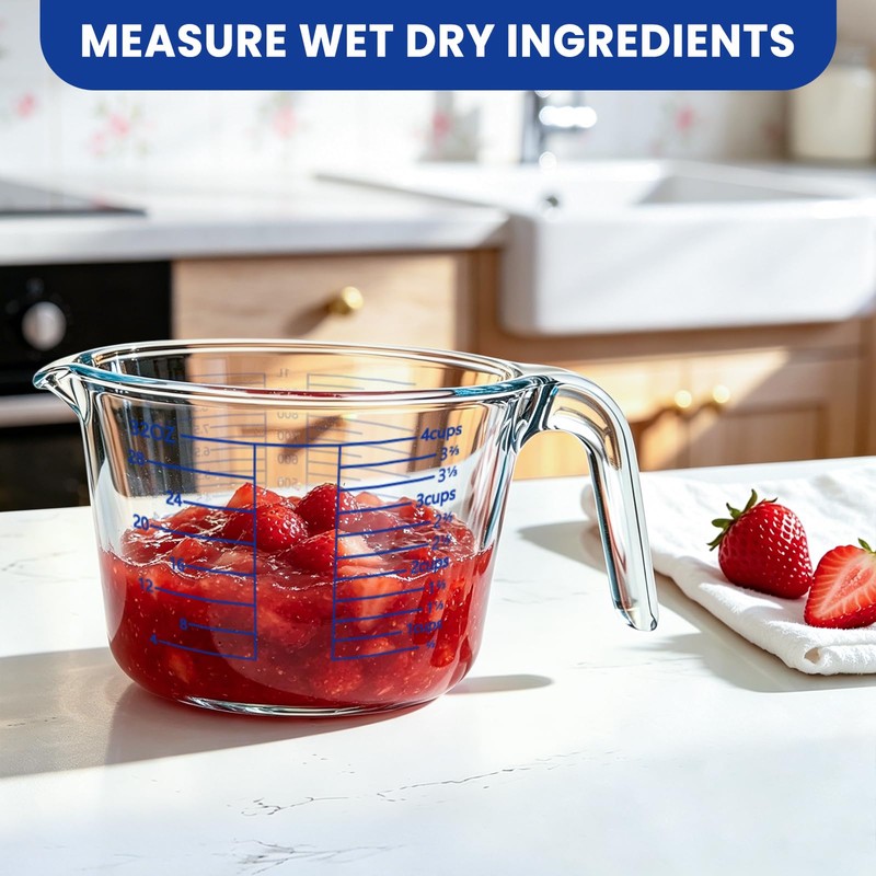 Glass Measuring Cup, 4 Cup Measuring Cup with Lid, High