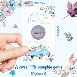 60 Pack Fall Pumpkin Baby Shower Scratch Off Cards A Little Sweet Pumpkin is On The Way Baby Shower Games Fall Autumn Theme Party Scratch Off Cards Baby Shower Party Supplies (Blue)