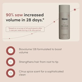 hims Max Volume Shampoo - Biovolume 128, biotina y proteína de arroz - Champú para levantar raíces y espesar - Sin parabenos, sin sulfatos, vegano, ar