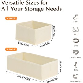 DIMJ Drawer Organiser System Drawer Organiser - Fabric Storage Box, Drawer Inserts for Wardrobes, Wardrobe Organiser for Clothes, Pack of 4, Beige Classic