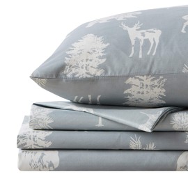 4-Piece Lodge Printed Ultra-Soft Microfiber Sheet Set. Beautiful Patterns Drawn from Nature, Comfortable, All-Season Bed Sheets. (Full, Bear)