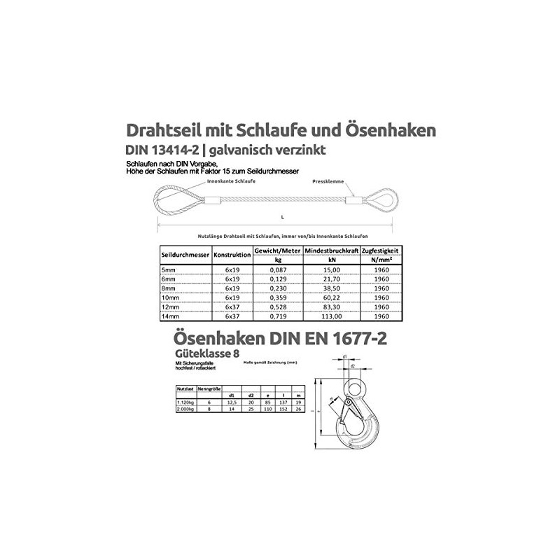 Drahtseile24 Steel Cable with Hook and Eye - Stop Rope