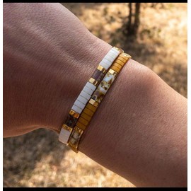 KELITCH Tila Beads Stretch Bracelets Colourful Friendship Bracelets Stackable Jewellery Women's Bangle, Glass, No-Gem-Tye