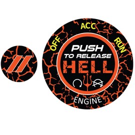 DECALEPIC Push Start Button Cover for Dodge Challenger Charger Durango Ram 2015-2024, Engine Start Ignition Kit Cover Badge-Push to Release Hell Stylish Design-Header Orange