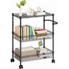 LALFPET 3 Tier Rolling Storage Cart with Adjustable Wire Shelving,