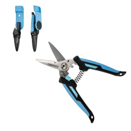 CEERAYZ 185mm Notch Scissors All Purpose Heavy Duty, Garden Shears, Scissors for DIY Projects, Office, Production Lines, Pruning, with Protective Sheath and Magnetic Holder (Black/Blue)